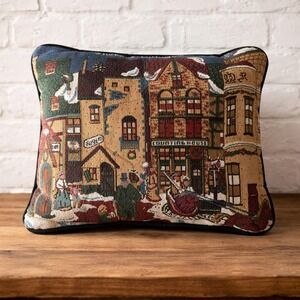 Goodwin Weavers Dept 56 Dickens Village Tapestry Pillow Collectible 1990s 12x15